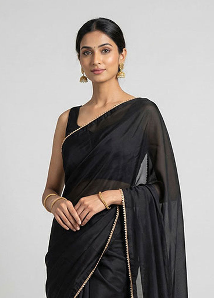 Black Dupion Silk Saree With Blouse Piece