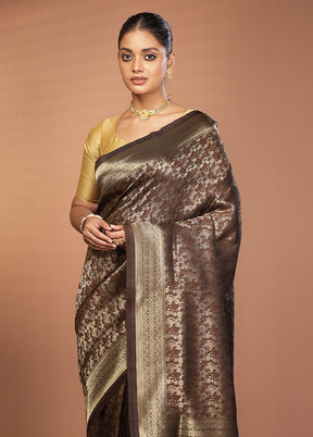 Brown Dupion Silk Saree With Blouse Piece