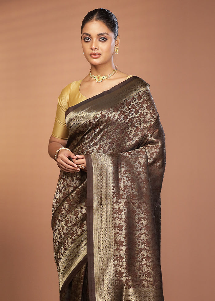 Brown Dupion Silk Saree With Blouse Piece