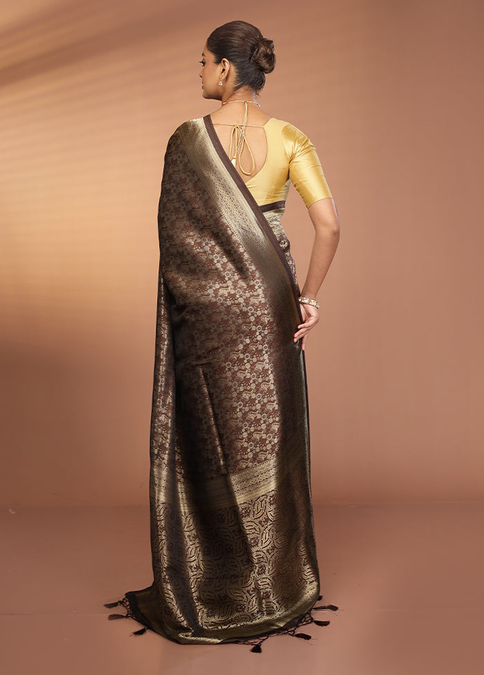 Brown Dupion Silk Saree With Blouse Piece