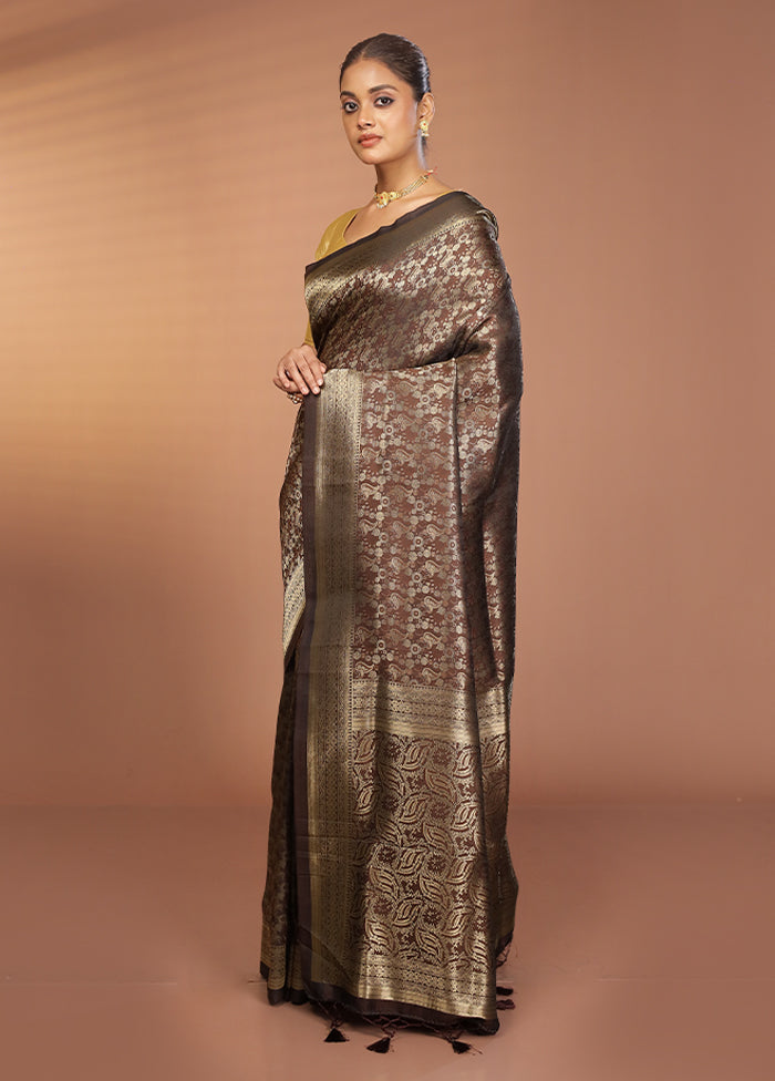 Brown Dupion Silk Saree With Blouse Piece