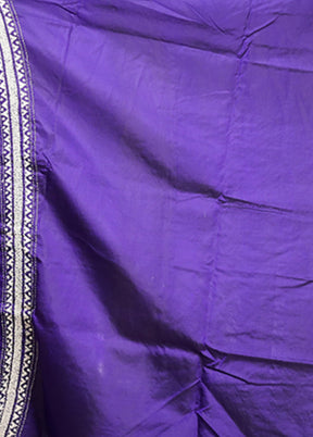 Blue Handloom Kantha Stitch Pure Silk Saree With Blouse Piece