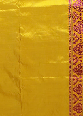 Yellow Handloom Assam Pure Silk Saree With Blouse Piece