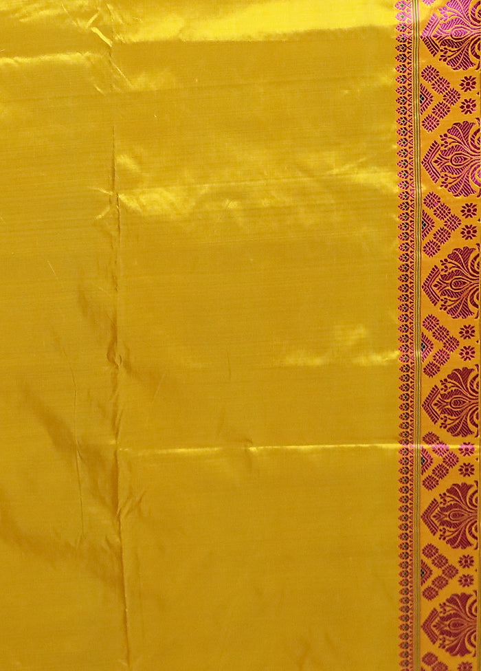 Yellow Handloom Assam Pure Silk Saree With Blouse Piece