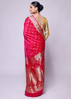 Pink Banarasi Silk Saree With Blouse Piece