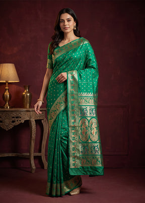 Green Handloom Baluchari Pure Silk Saree With Blouse Piece