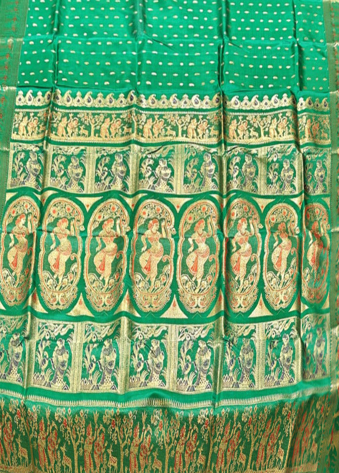 Green Handloom Baluchari Pure Silk Saree With Blouse Piece