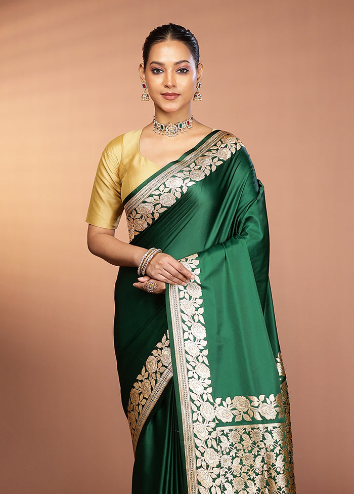 Green Banarasi Silk Saree With Blouse Piece