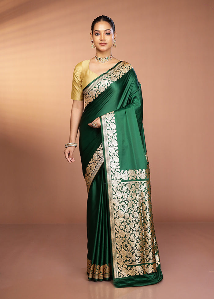 Green Banarasi Silk Saree With Blouse Piece