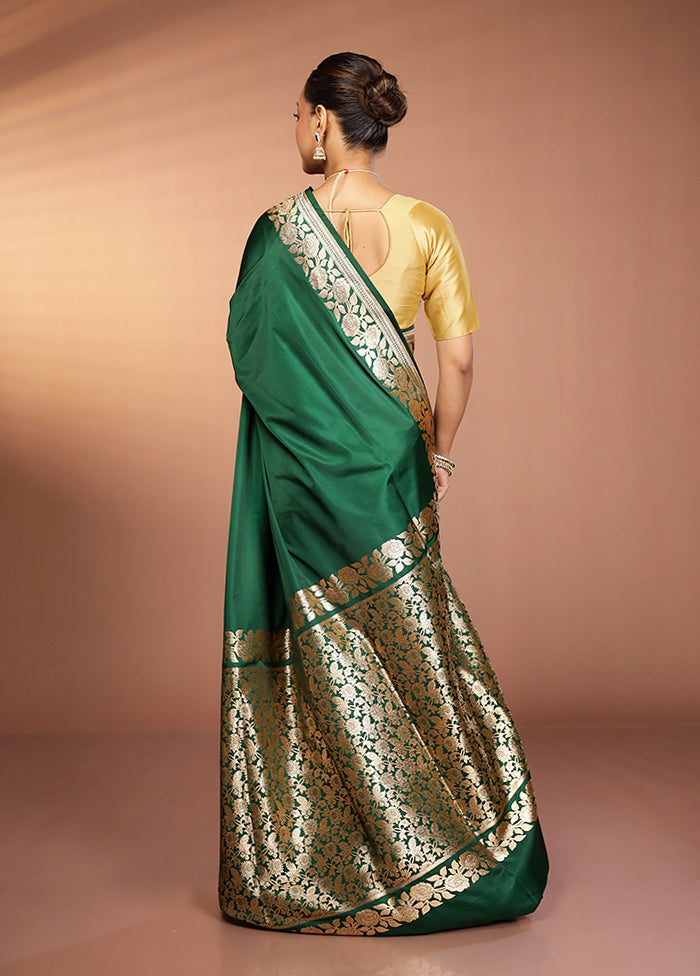 Green Banarasi Silk Saree With Blouse Piece