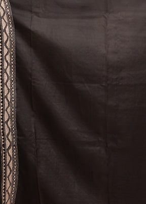 Black Handloom Kantha Stitch Pure Silk Saree With Blouse Piece