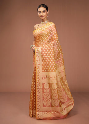 Yellow Tissue Silk Saree With Blouse Piece