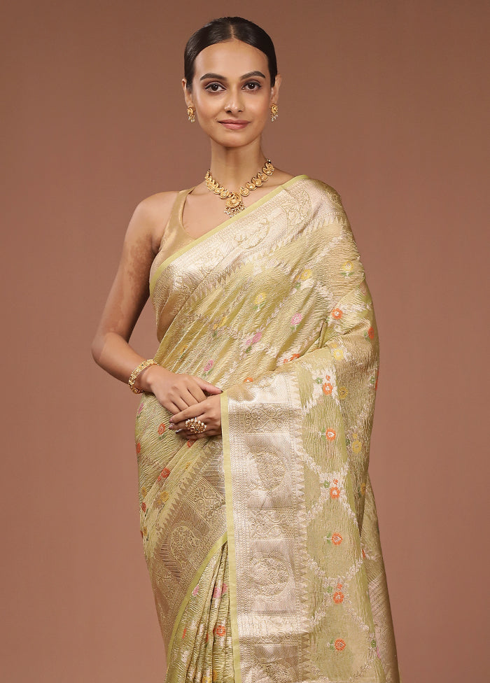 Green Tissue Silk Saree With Blouse Piece