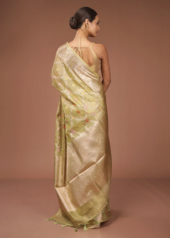 Green Tissue Silk Saree With Blouse Piece