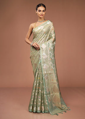 Green Tissue Silk Saree With Blouse Piece