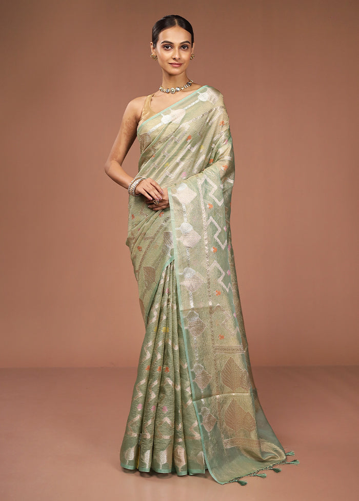 Green Tissue Silk Saree With Blouse Piece