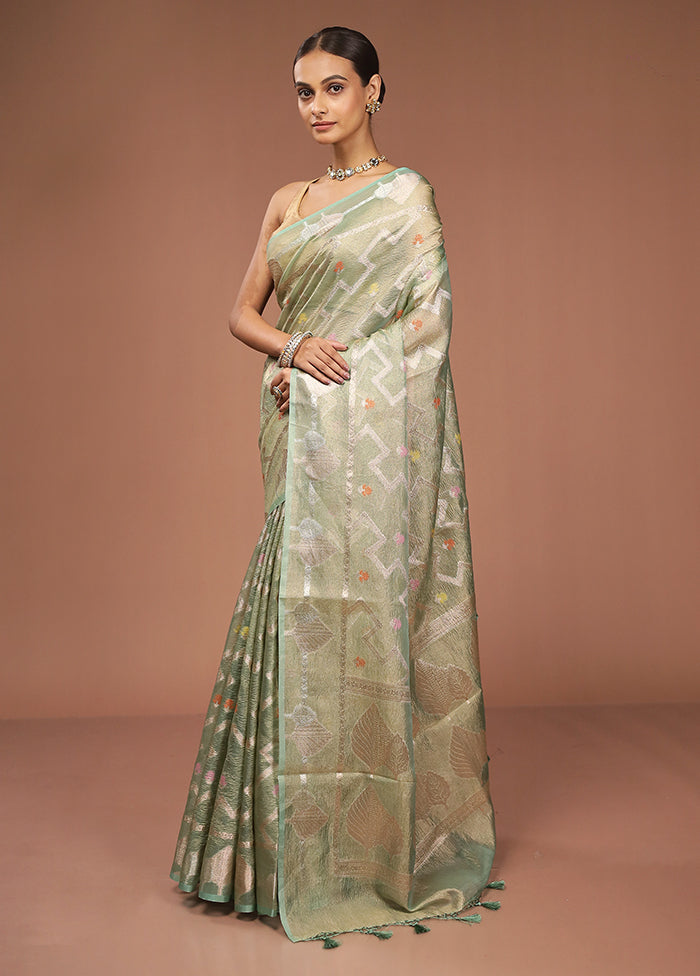 Green Tissue Silk Saree With Blouse Piece