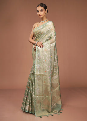 Green Tissue Silk Saree With Blouse Piece
