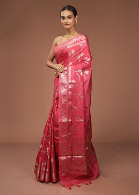 Pink Dupion Silk Saree With Blouse Piece