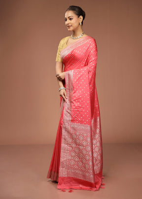 Pink Dupion Silk Saree With Blouse Piece