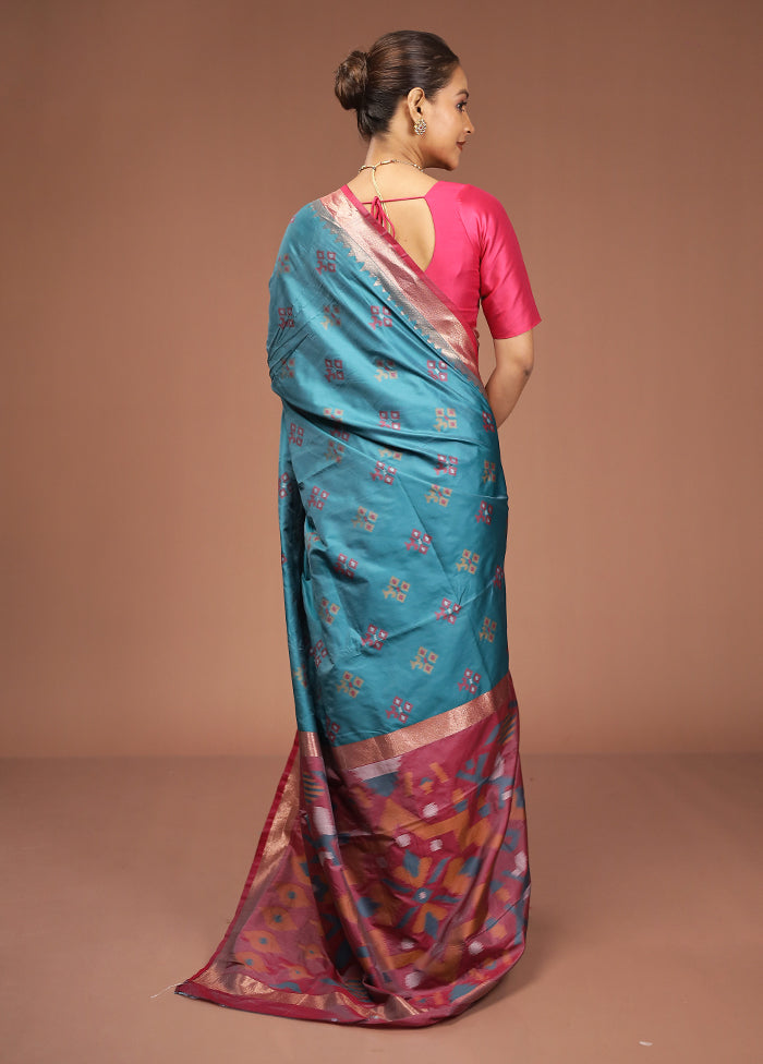 Blue Dupion Silk Saree With Blouse Piece