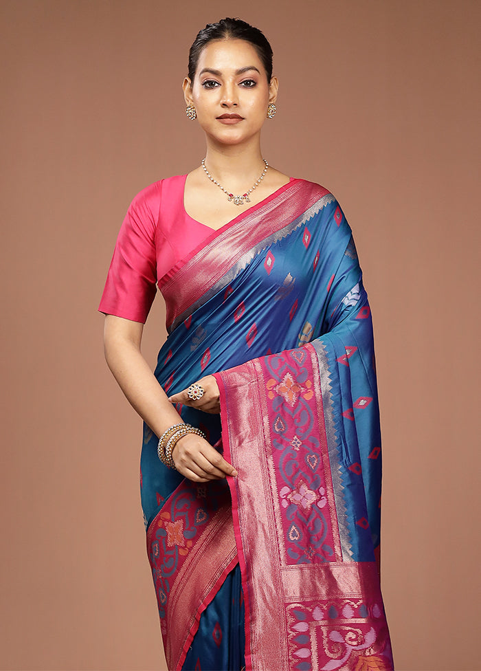 Blue Dupion Silk Saree With Blouse Piece