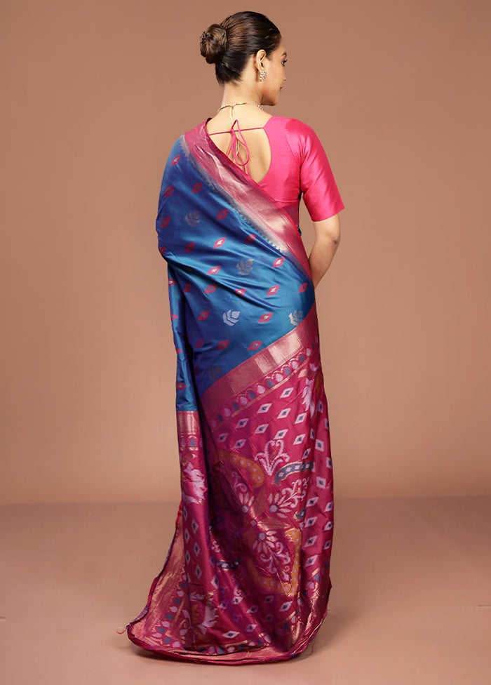 Blue Dupion Silk Saree With Blouse Piece