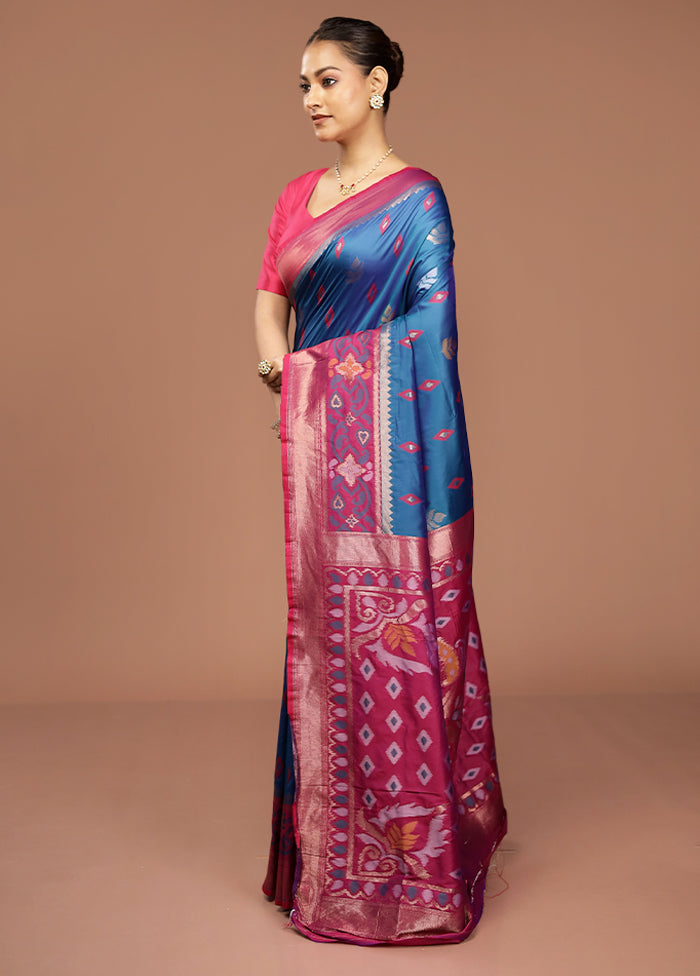 Blue Dupion Silk Saree With Blouse Piece
