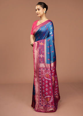 Blue Dupion Silk Saree With Blouse Piece