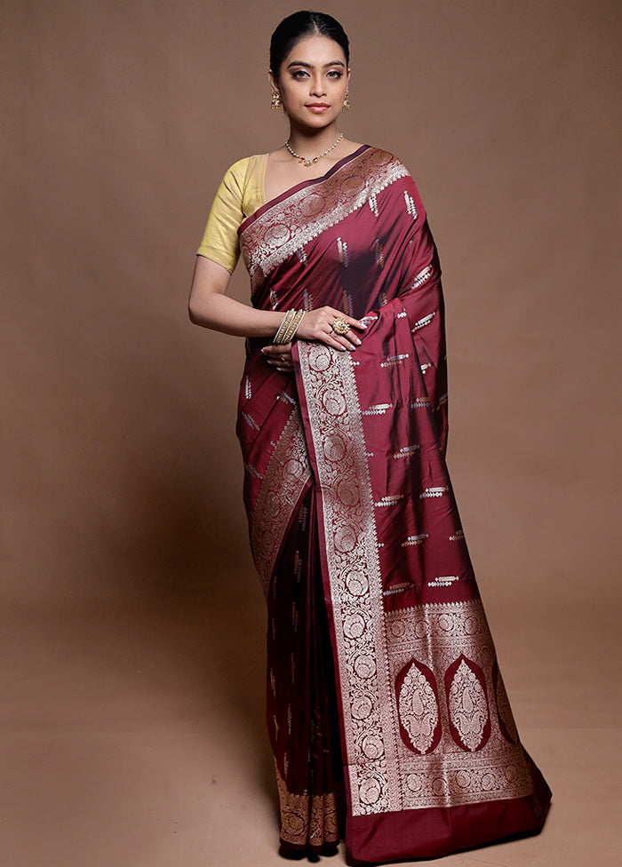 Maroon Uppada Silk Saree With Blouse Piece