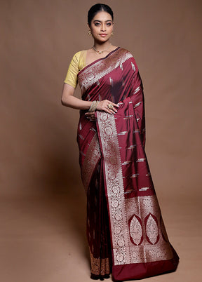 Maroon Uppada Silk Saree With Blouse Piece