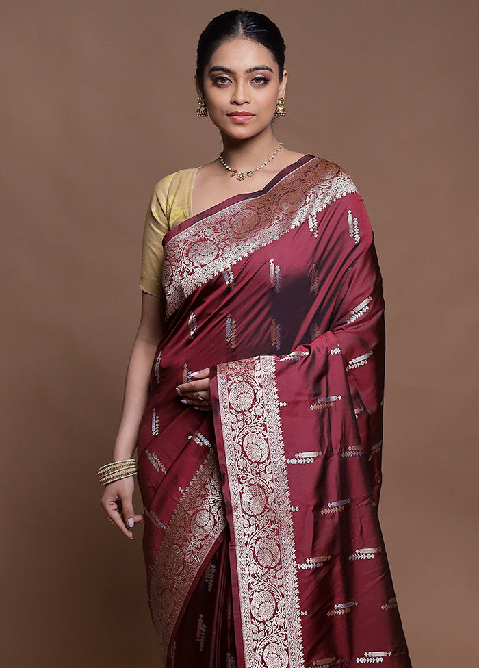 Maroon Uppada Silk Saree With Blouse Piece