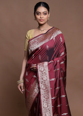 Maroon Uppada Silk Saree With Blouse Piece
