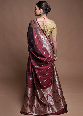 Maroon Uppada Silk Saree With Blouse Piece