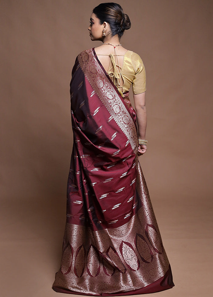 Maroon Uppada Silk Saree With Blouse Piece