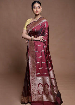 Maroon Uppada Silk Saree With Blouse Piece