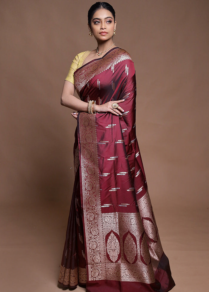 Maroon Uppada Silk Saree With Blouse Piece