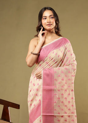 Cream Cotton Saree With Blouse Piece
