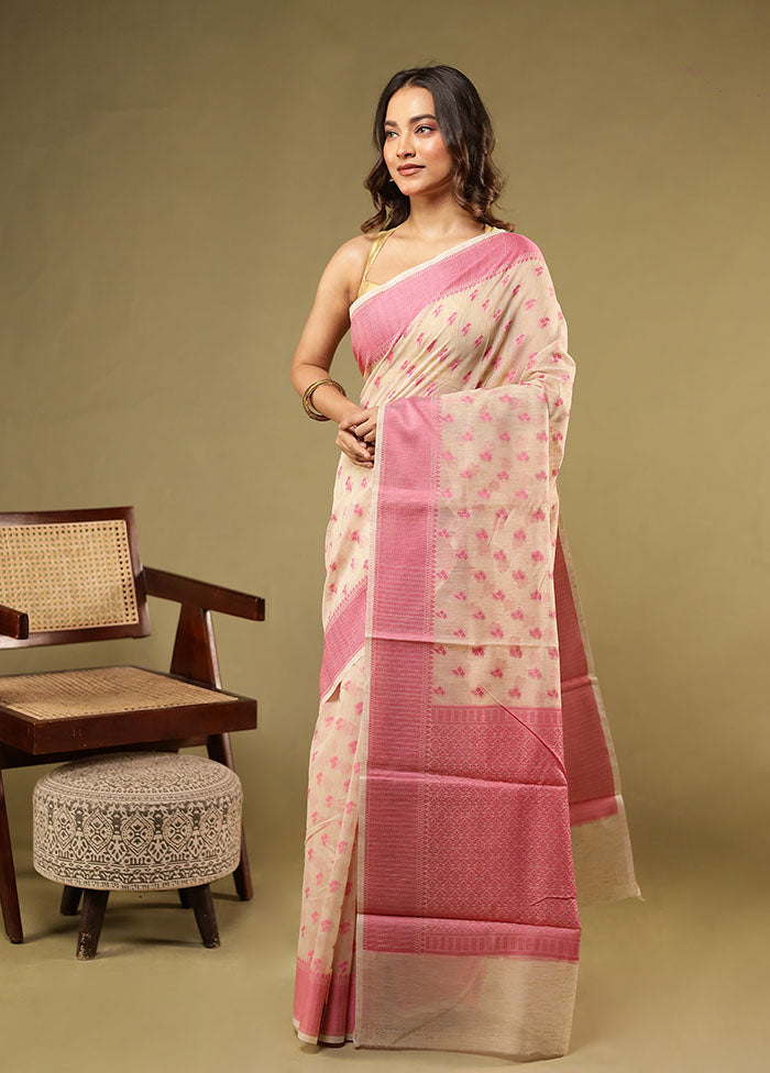 Cream Cotton Saree With Blouse Piece