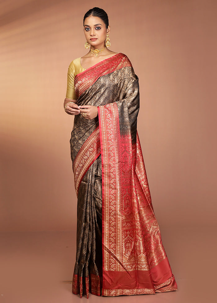 Black Jamewar Silk Saree With Blouse Piece
