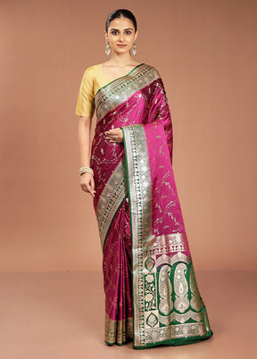 Purple Banarasi Silk Saree With Blouse Piece