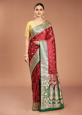 Maroon Banarasi Silk Saree With Blouse Piece