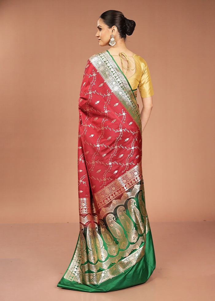 Maroon Banarasi Silk Saree With Blouse Piece