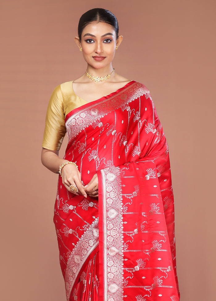 Red Katan Silk Saree With Blouse Piece