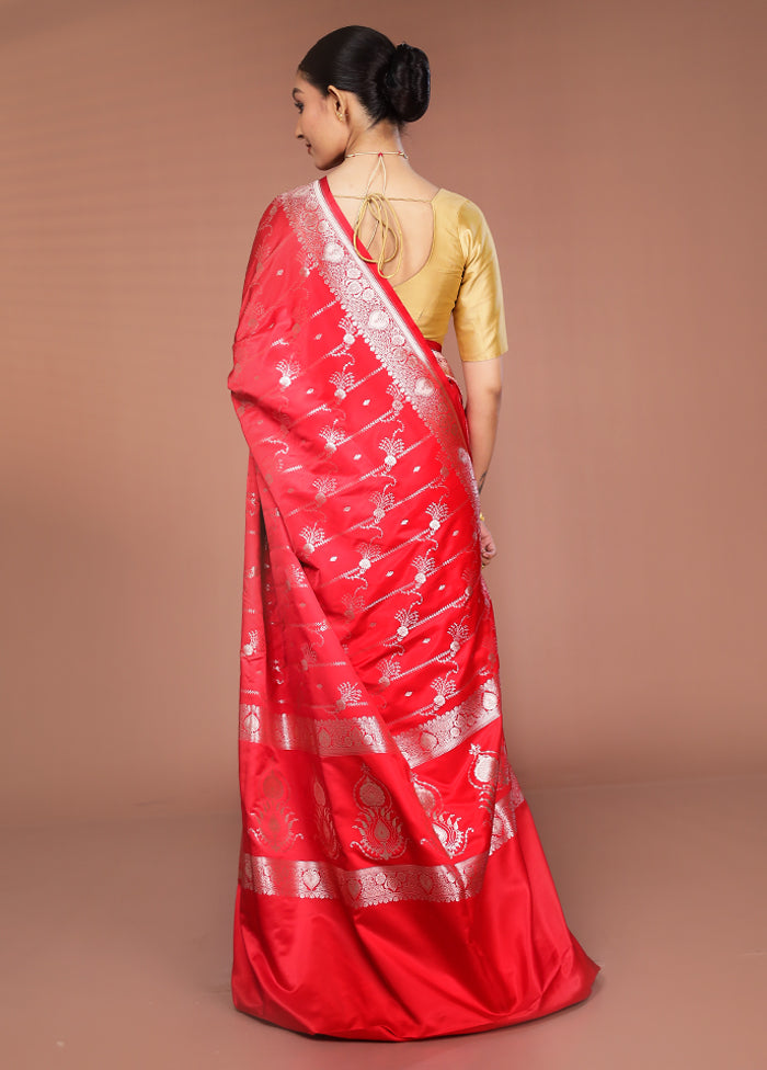 Red Katan Silk Saree With Blouse Piece
