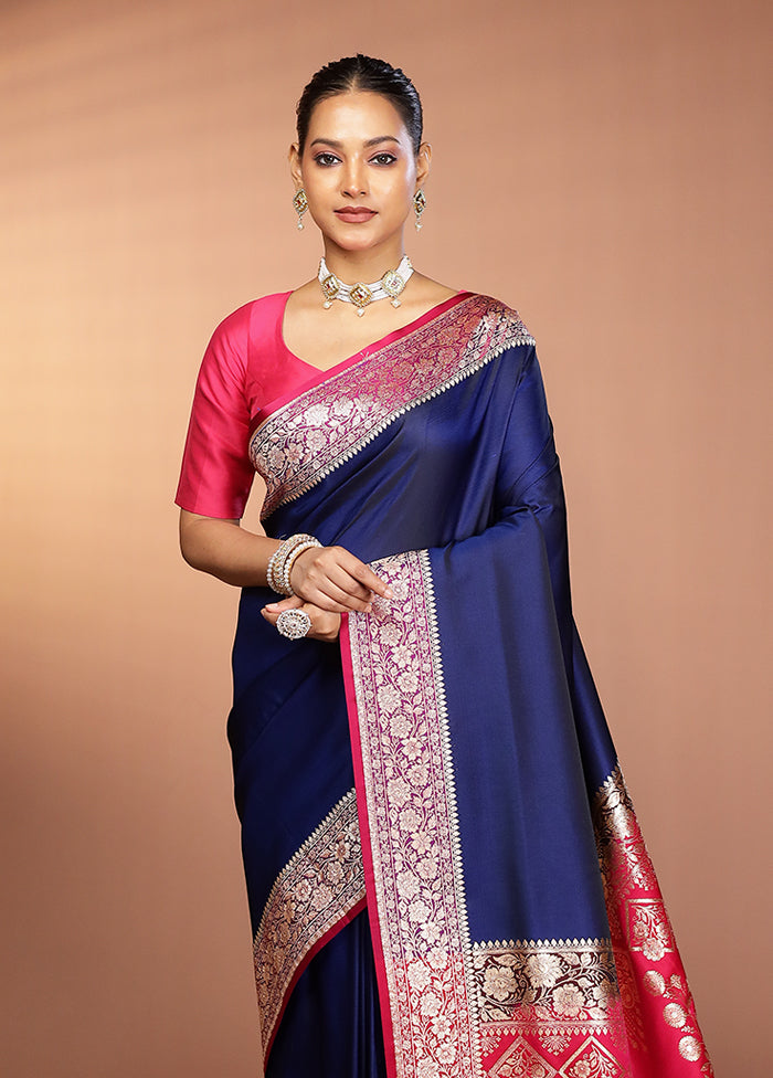 Blue Banarasi Silk Saree With Blouse Piece