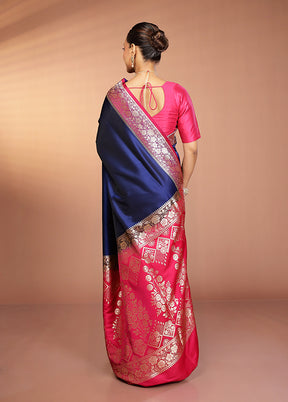 Blue Banarasi Silk Saree With Blouse Piece