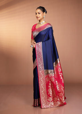 Blue Banarasi Silk Saree With Blouse Piece