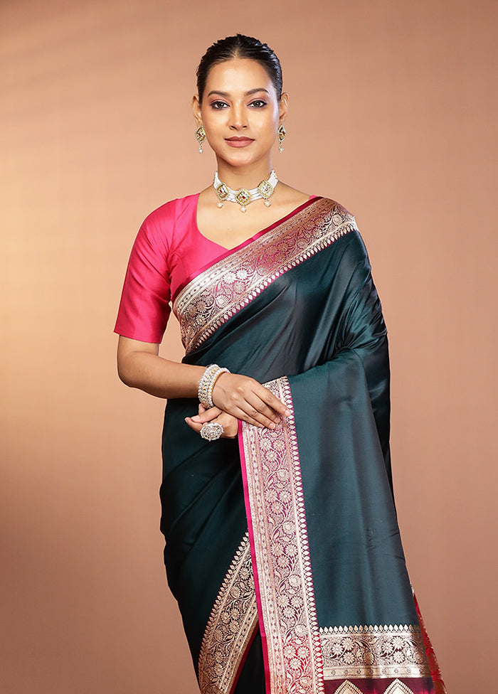 Green Banarasi Silk Saree With Blouse Piece