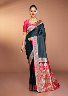 Green Banarasi Silk Saree With Blouse Piece